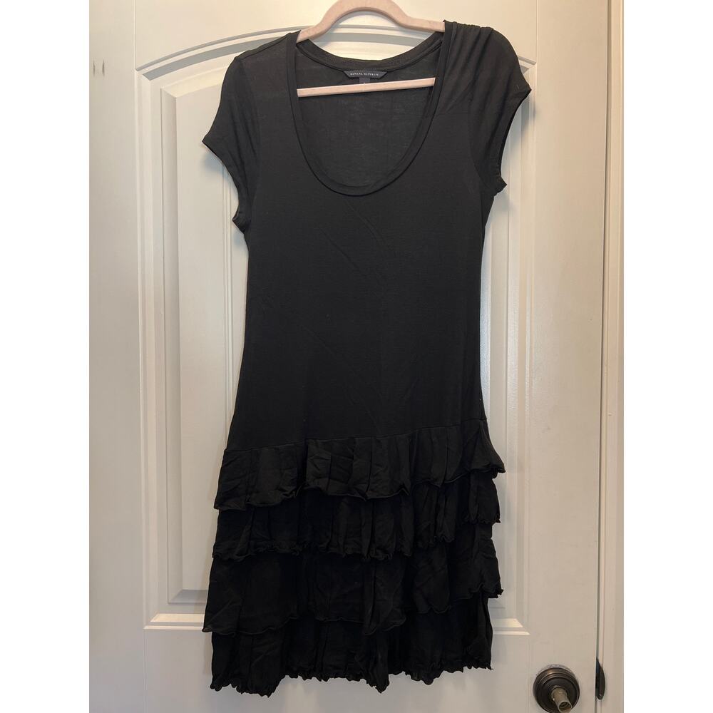 Banana Republic Women’s Scoop Neck Ruffle Layered Soft Casual Dress Size S Black